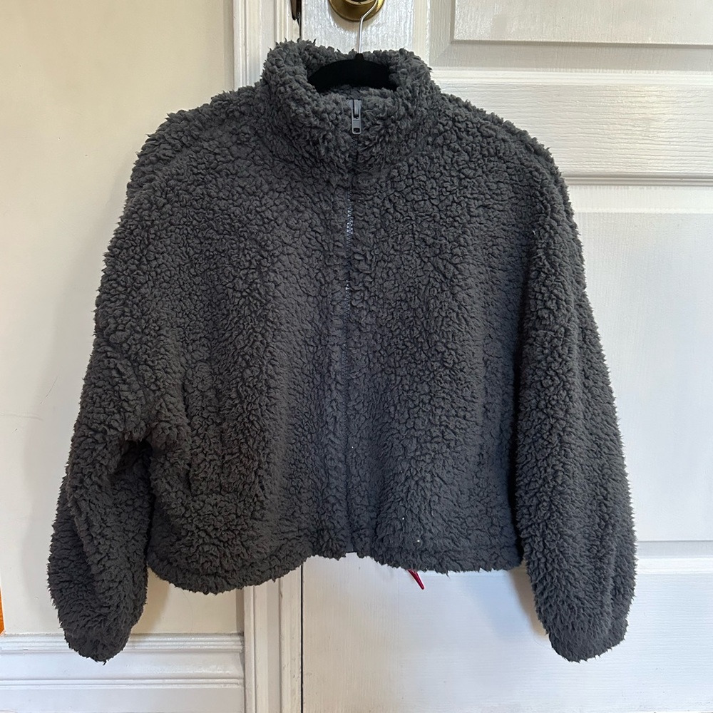 Urban Outfitters dark grey furry zip up jacket